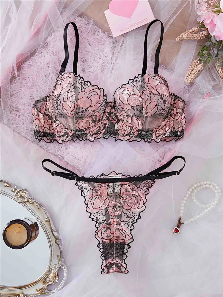 Sexy Lingerie Set Embroidery Flower Romantic Seamless Underwear Comfortable Bra Brief Set Ultra Thin Lace See Through Exotic Set
Sexy Lingerie Set Embroidery Flower Romantic Seamless Underwear Comfortable Bra Brief Set Ultra Thin Lace See Through Exotic Set