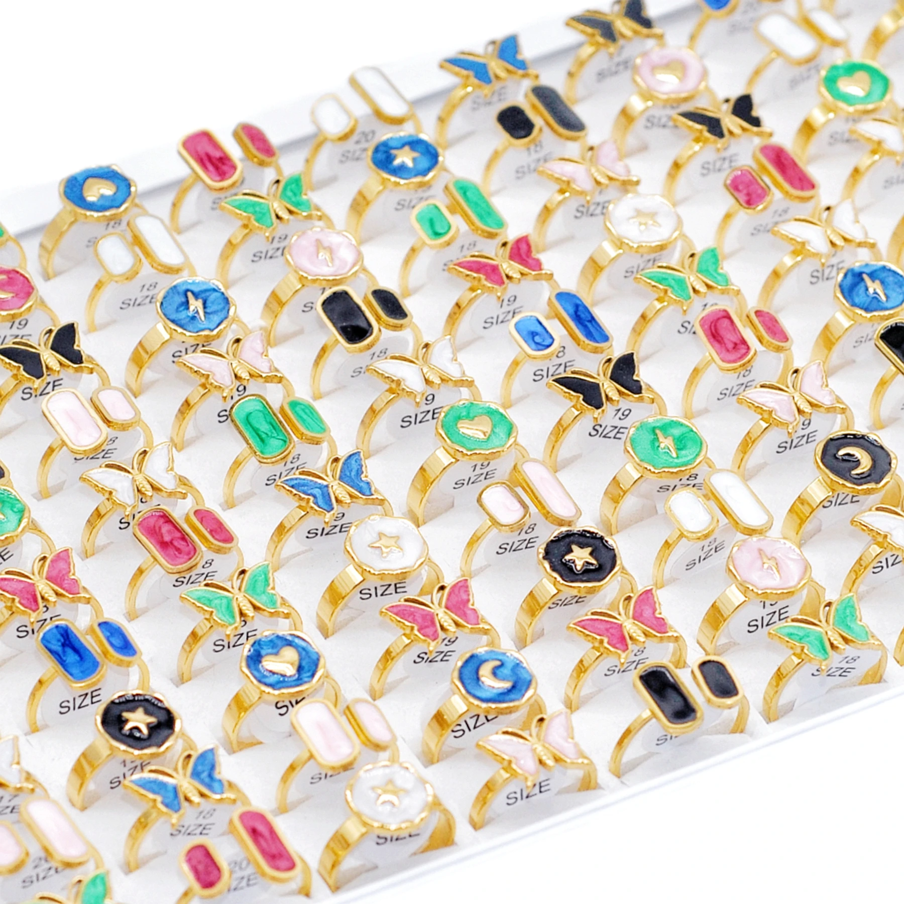 36pcs/Lot Bulk Mixed Colorful Korean Dropping Oil Rings Open Finger Jewelry For Women Wedding Fashion Gold Plated Wedding Party
36pcs/Lot Bulk Mixed Colorful Korean Dropping Oil Rings Open Finger Jewelry For Women Wedding Fashion Gold Plated Wedding Party