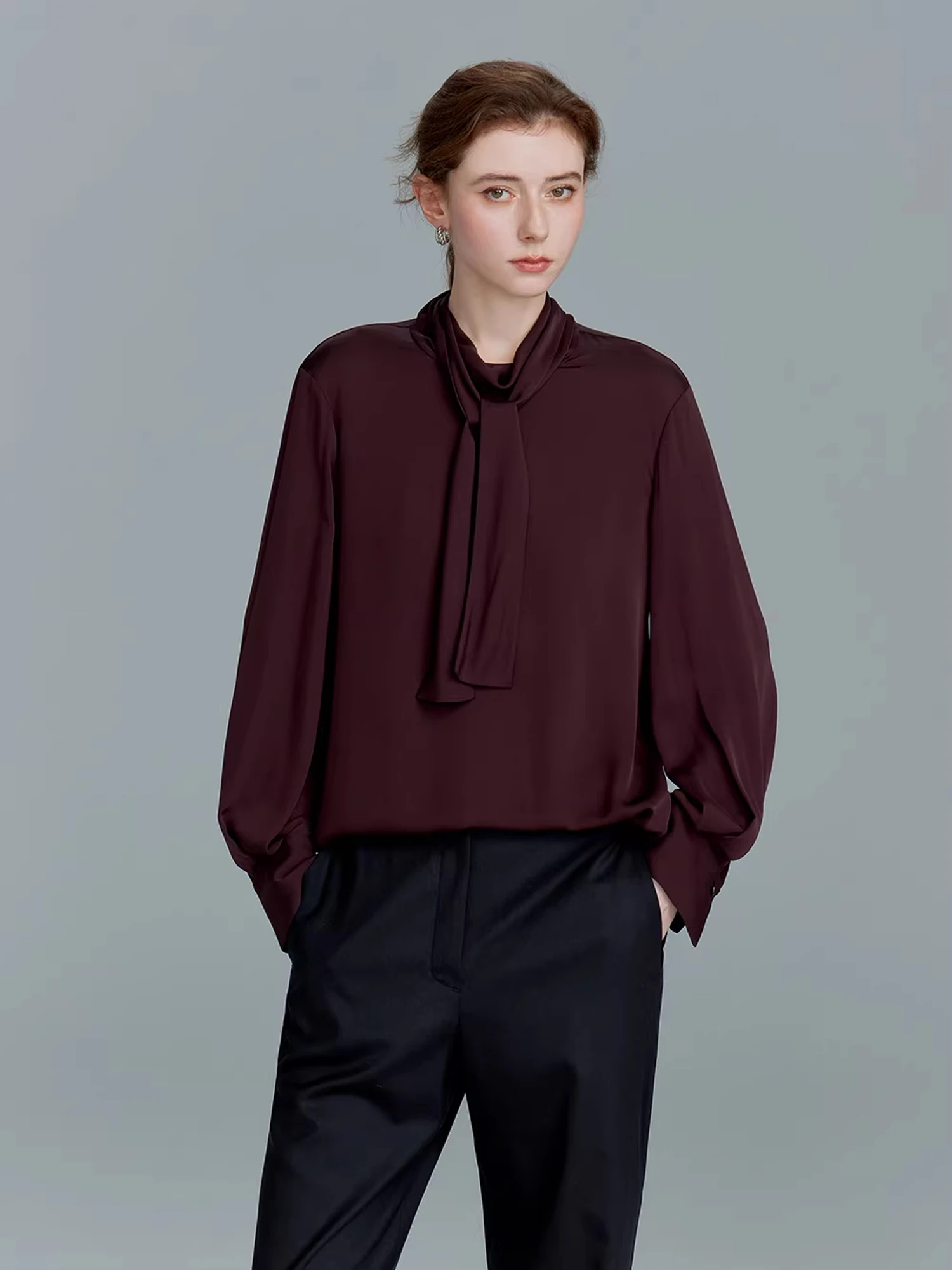 Elegant Commute Romantic Sash Stand Collar 24 Momme Double Gauze Silk Shirt U6379T0 Breathable Long Sleeve Women's Shirt
Elegant Commute Romantic Sash Stand Collar 24 Momme Double Gauze Silk Shirt U6379T0 Breathable Long Sleeve Women's Shirt
