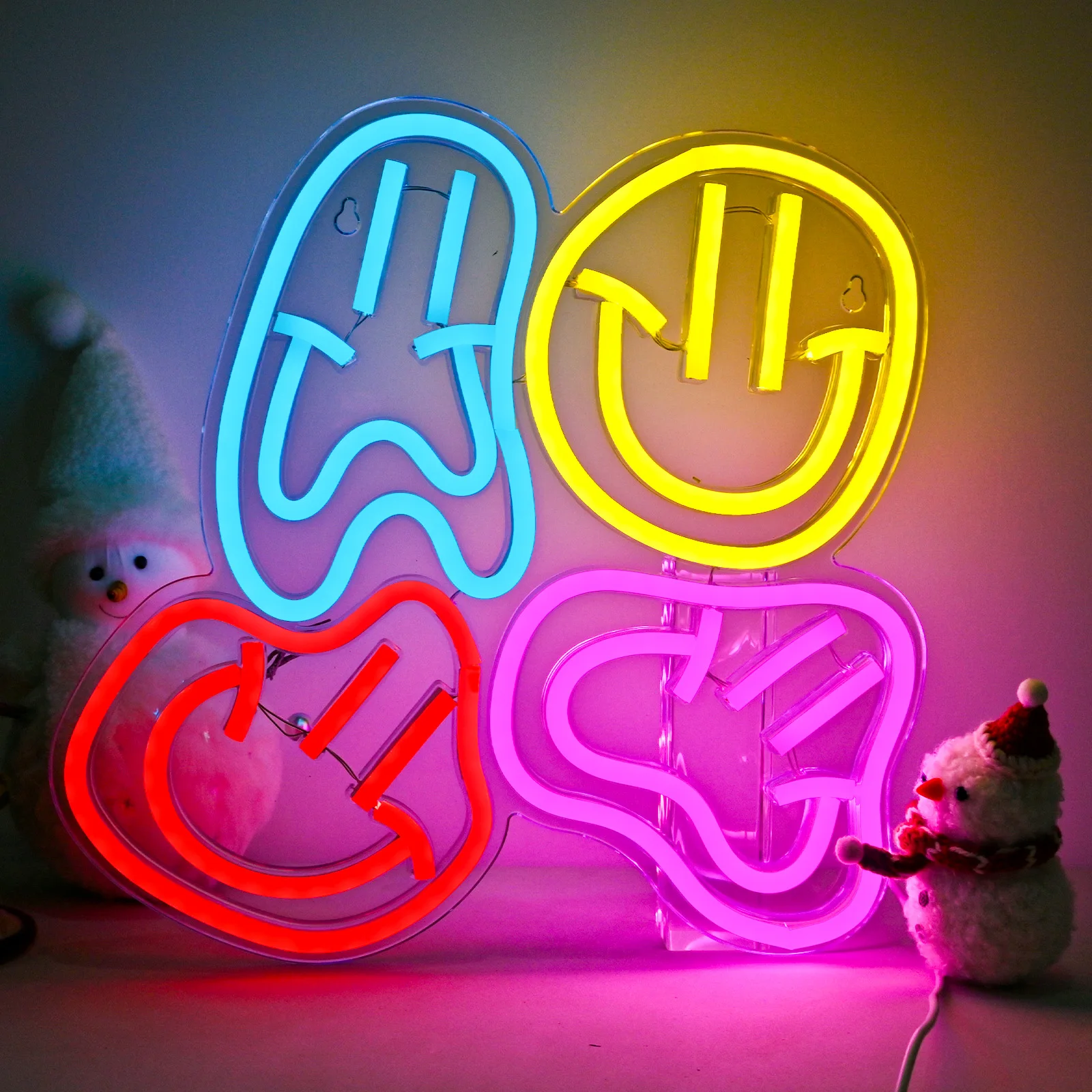 A wall decoration featuring a smiling face with a distorted expression and neon lights. Suitable for parties, bedrooms, living r
A wall decoration featuring a smiling face with a distorted expression and neon lights. Suitable for parties, bedrooms, living r