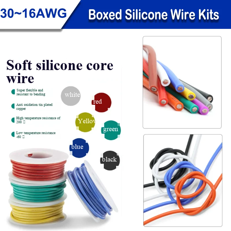Heat Resistant Soft Silicone Wire 5 Colors in A Box Kit 30/28/26/24/22/20/18AWG Stranded Cable Electrical Tinned Copper Wire
Heat Resistant Soft Silicone Wire 5 Colors in A Box Kit 30/28/26/24/22/20/18AWG Stranded Cable Electrical Tinned Copper Wire