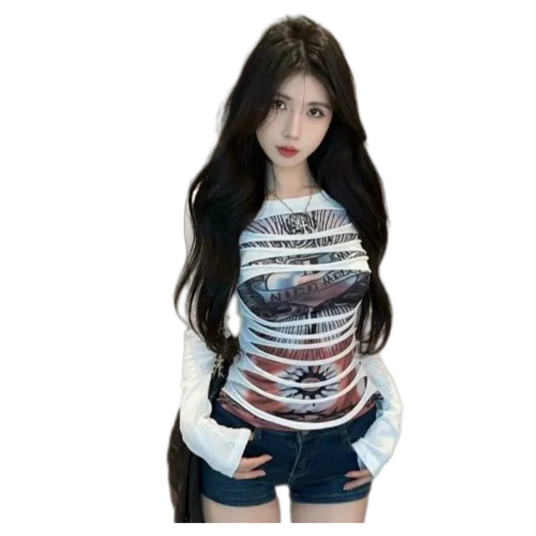 2026 New Ripped Long Sleeve T-Shirt For Women Gothic Rock Street Style Distressed Slim Fit Fashion Top
2026 New Ripped Long Sleeve T-Shirt For Women Gothic Rock Street Style Distressed Slim Fit Fashion Top