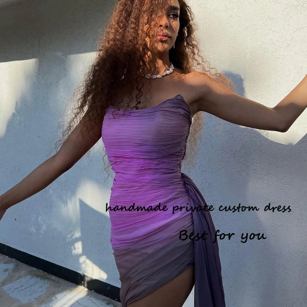 Purple Tie Dye Chiffon Short Cocktail Party Dresses Strapless Sexy Mini Prom Dress with Skirt Women Bodycon Evening Party Gowns
Purple Tie Dye Chiffon Short Cocktail Party Dresses Strapless Sexy Mini Prom Dress with Skirt Women Bodycon Evening Party Gowns