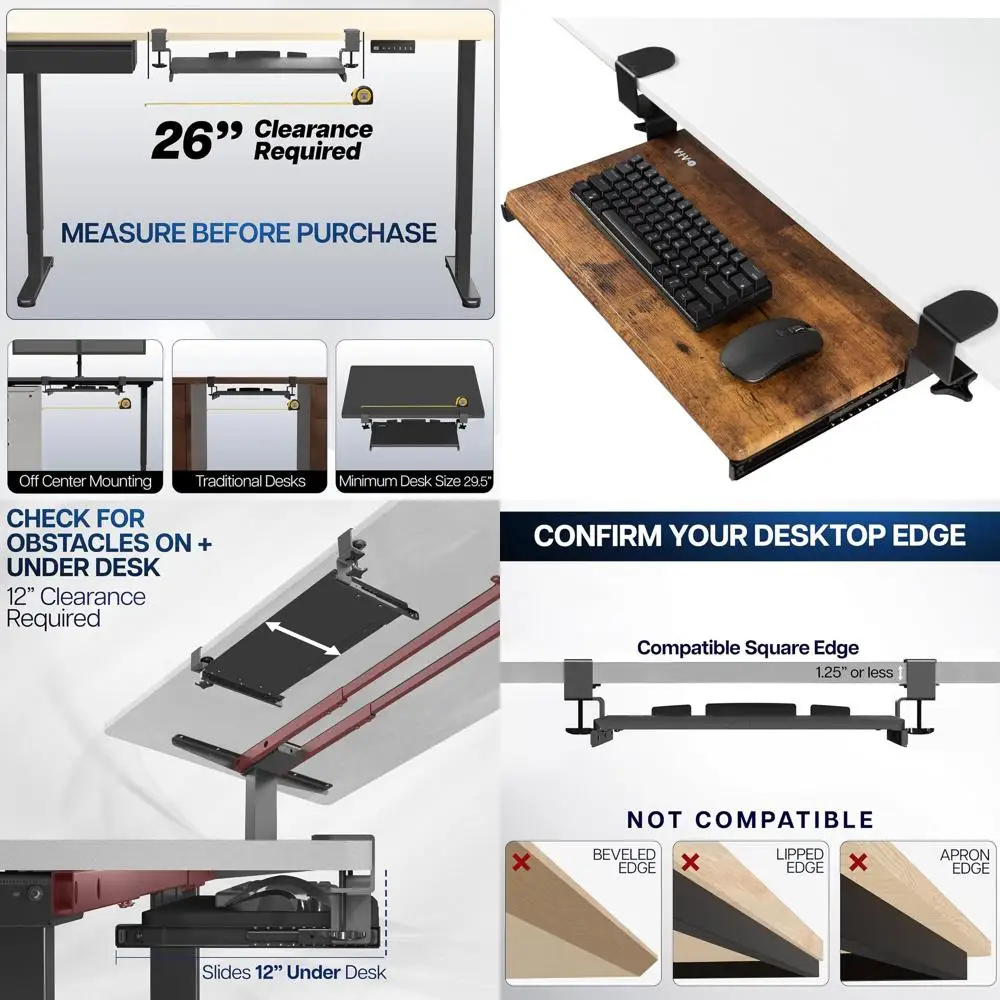 Under Desk Slide-Out Keyboard Tray, 20x11 Inch, Rustic Brown Top, Sturdy C-Clamp Mount
Under Desk Slide-Out Keyboard Tray, 20x11 Inch, Rustic Brown Top, Sturdy C-Clamp Mount
