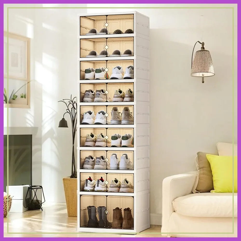 9-Tier 18 Pair Foldable Shoe Rack, Large Storage with Magnetic Clear Door, Easy Assembly, Movable Organizer for Entryway
9-Tier 18 Pair Foldable Shoe Rack, Large Storage with Magnetic Clear Door, Easy Assembly, Movable Organizer for Entryway