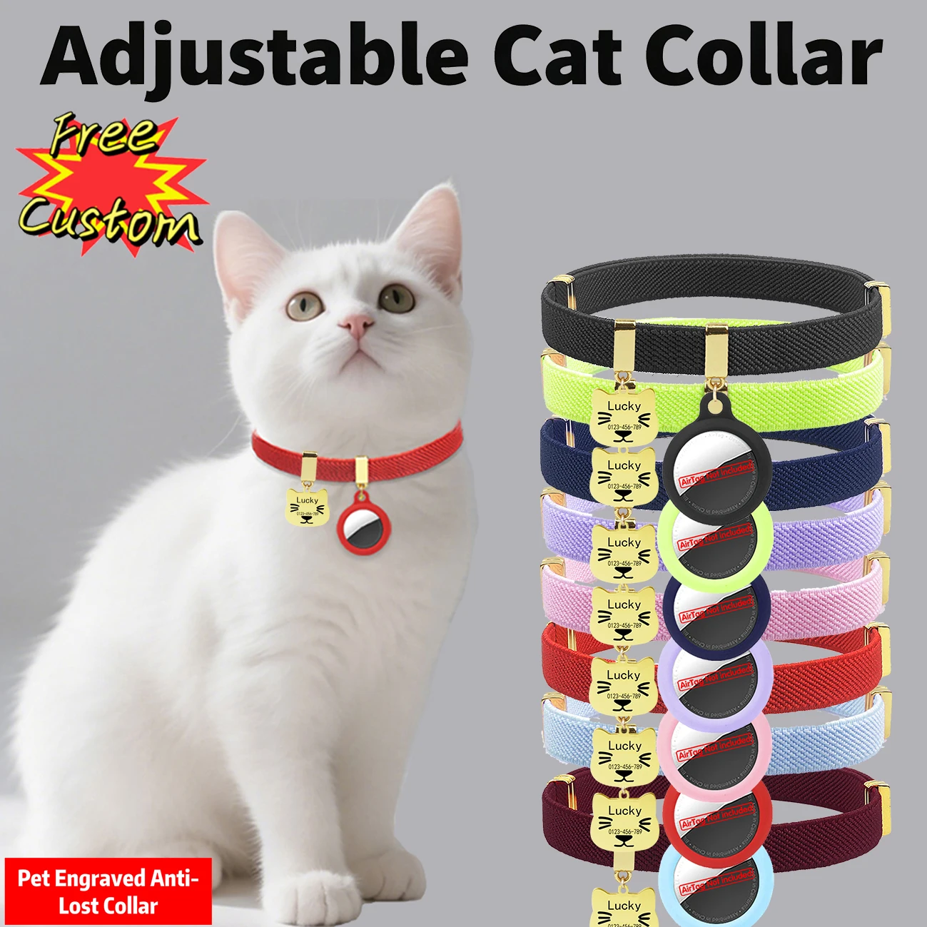 For AirTag Cat Collar with Customized Name Tag Personalized Cute Necklace Breakaway GPS Tracker Elastic Pet ID Dog Kitten Collar
For AirTag Cat Collar with Customized Name Tag Personalized Cute Necklace Breakaway GPS Tracker Elastic Pet ID Dog Kitten Collar