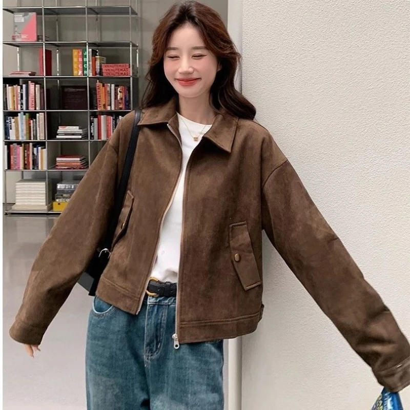 Fashion Brown Zipper Woolen Jacket For Women Elegant Lapel Long Sleeve Short Coats Female Vintage Autumn Lady Street Outerwear
Fashion Brown Zipper Woolen Jacket For Women Elegant Lapel Long Sleeve Short Coats Female Vintage Autumn Lady Street Outerwear
