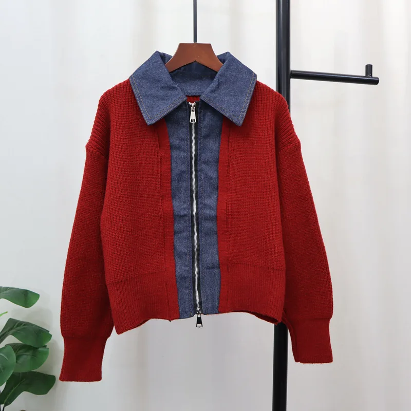 Fashion Denim Spliced Sweater Coats Women Autumn New Turn-down Collar Double Zipper Short Knitted Cardigans Trend Versatile Tops
Fashion Denim Spliced Sweater Coats Women Autumn New Turn-down Collar Double Zipper Short Knitted Cardigans Trend Versatile Tops