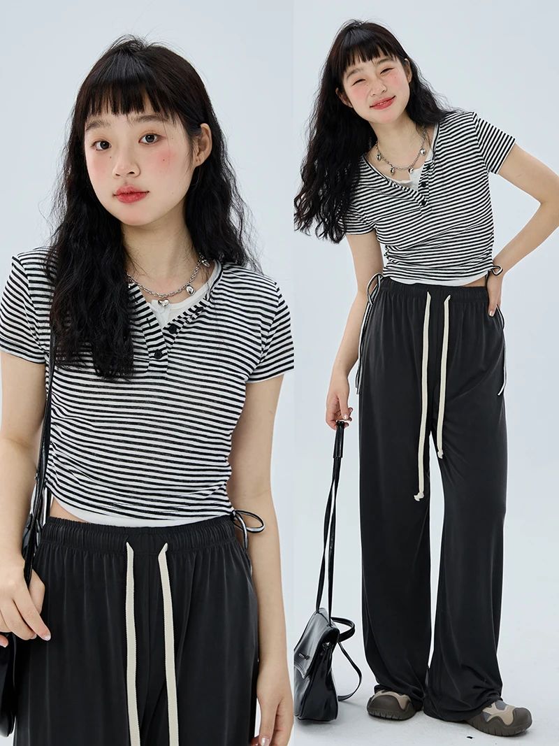 VOUSALME Slim Fit ort Sve T-irt Women's Lazy Striped Fake Two-Piece oulder-Length Cotton Casual Summer Top
VOUSALME Slim Fit ort Sve T-irt Women's Lazy Striped Fake Two-Piece oulder-Length Cotton Casual Summer Top