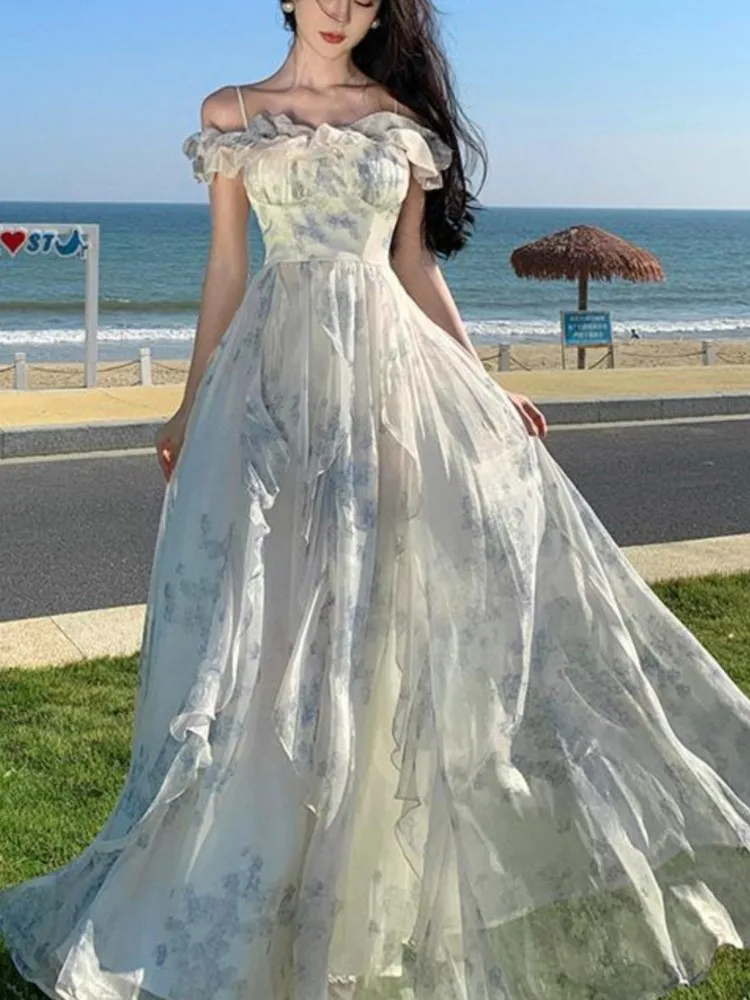 Women's Fashion Bohemian Print Long Dresses France Elegant Ruffles Strap Beach Holiday Vestidos Korean One Piece A-Line Robe
Women's Fashion Bohemian Print Long Dresses France Elegant Ruffles Strap Beach Holiday Vestidos Korean One Piece A-Line Robe