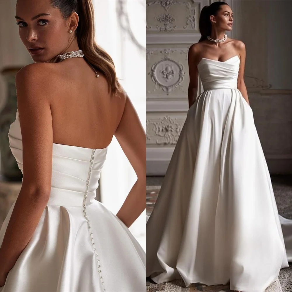 Customized Classic Satin Wedding Dress High Quality Strapless Heavy Industry Wedding Dresses Size Available Midi Wedding Dress
Customized Classic Satin Wedding Dress High Quality Strapless Heavy Industry Wedding Dresses Size Available Midi Wedding Dress