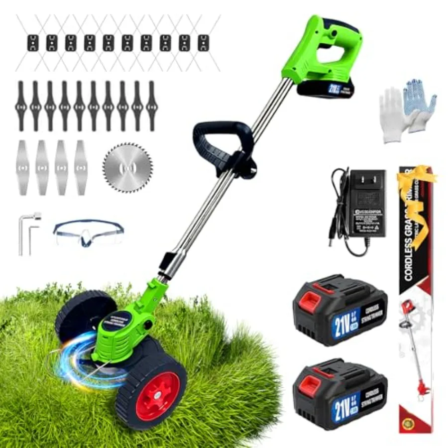 Cordless Weed Wacker Electric Grass Trimmer Battery Powered, Lightweight Grass Cutter with 2 Pack 21V Batteries, 4 in 1 String
Cordless Weed Wacker Electric Grass Trimmer Battery Powered, Lightweight Grass Cutter with 2 Pack 21V Batteries, 4 in 1 String