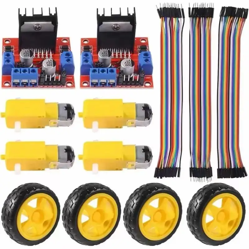 L298N Motor Driver Controller Board Kit with 4pcs DC TT Motors, Wheels & Jumper Wires for Arduino Smart Car
L298N Motor Driver Controller Board Kit with 4pcs DC TT Motors, Wheels & Jumper Wires for Arduino Smart Car