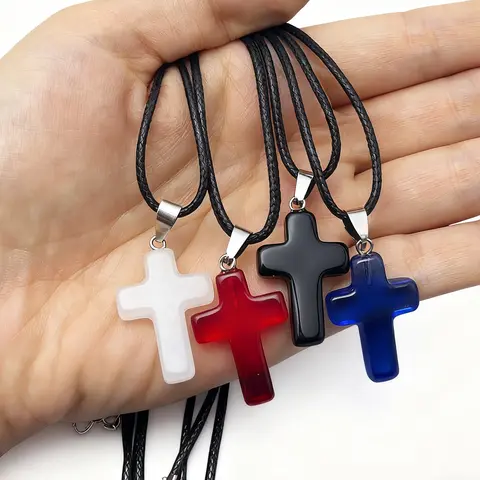 1 Piece Gothic Vintage Red Glass Cross Pendant Rope Chain Necklace For Women Men Y2K Aesthetic EMO Grunge Jewelry Accessories