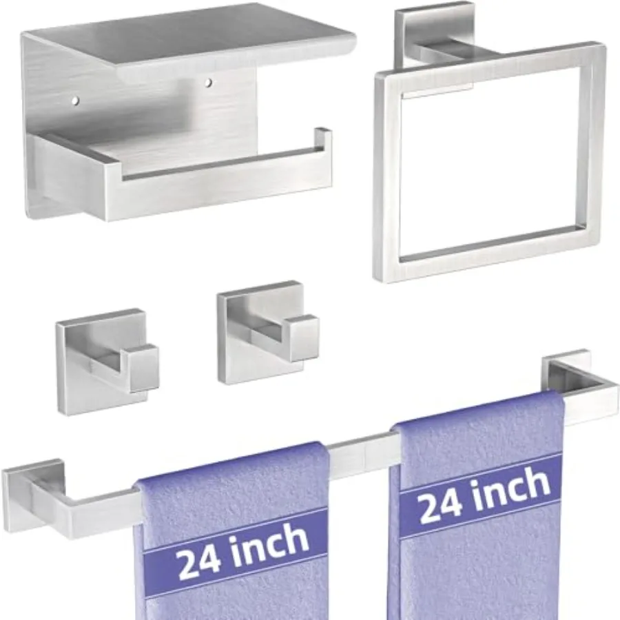 5-Pieces Bathroom Hardware Accessories Set 24 Inch Stainless Steel Towel Racks for Bathroom Towel Bar Set Towel Ring Coat Hook
5-Pieces Bathroom Hardware Accessories Set 24 Inch Stainless Steel Towel Racks for Bathroom Towel Bar Set Towel Ring Coat Hook