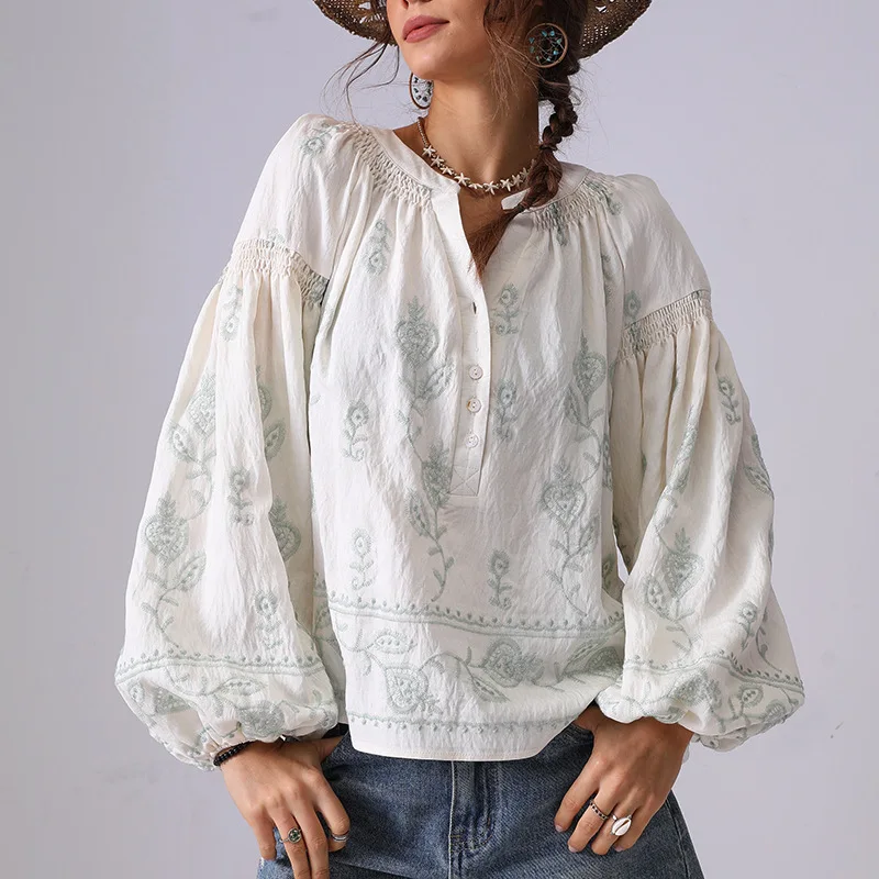 French Boho Floral Embroidery Loose Blouse Shirt Women Green Spring Summer Long Lantern Sleeve Vocation Ladies Shirt Tops New
French Boho Floral Embroidery Loose Blouse Shirt Women Green Spring Summer Long Lantern Sleeve Vocation Ladies Shirt Tops New