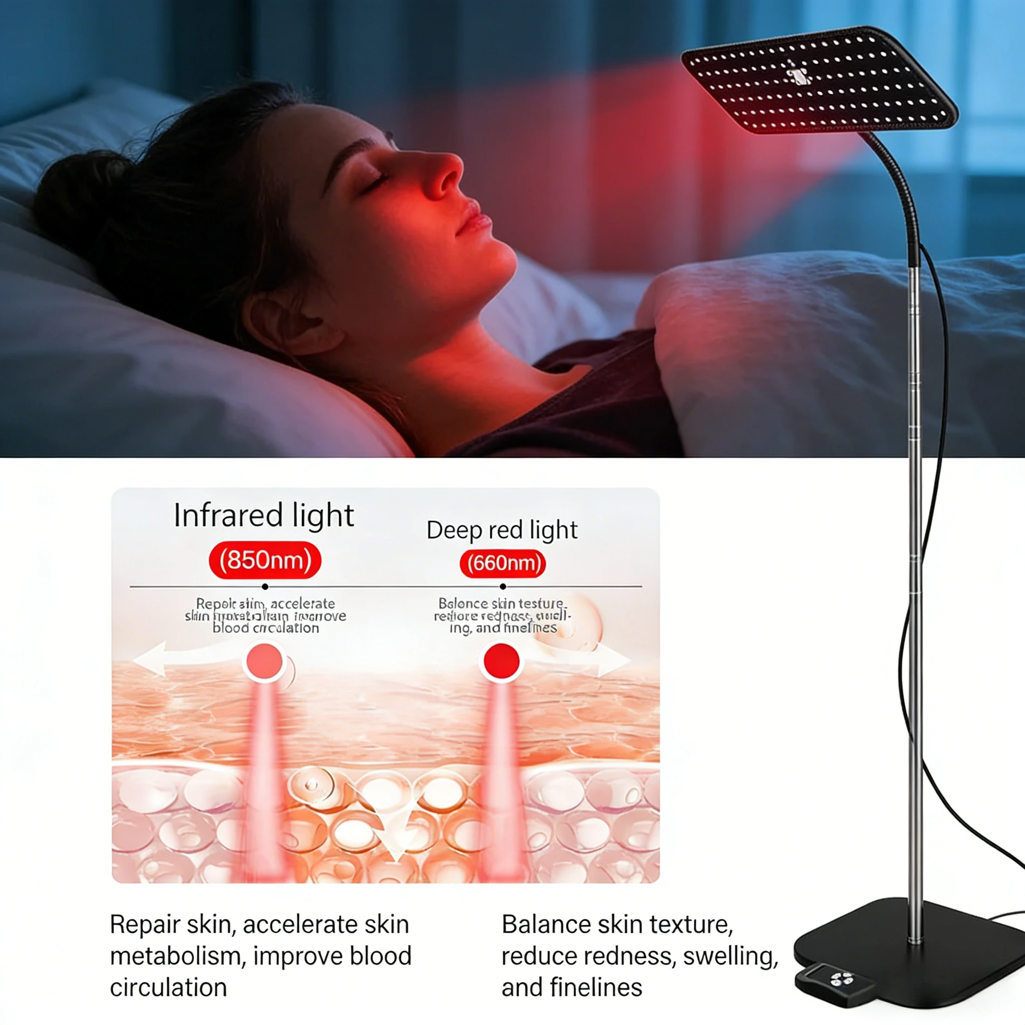 Red Light Therapy Lamp 660nm 850nm Near Infrared Light Panel with Timer Adjustable Stand for Home Use Face Body Pain Relief
Red Light Therapy Lamp 660nm 850nm Near Infrared Light Panel with Timer Adjustable Stand for Home Use Face Body Pain Relief