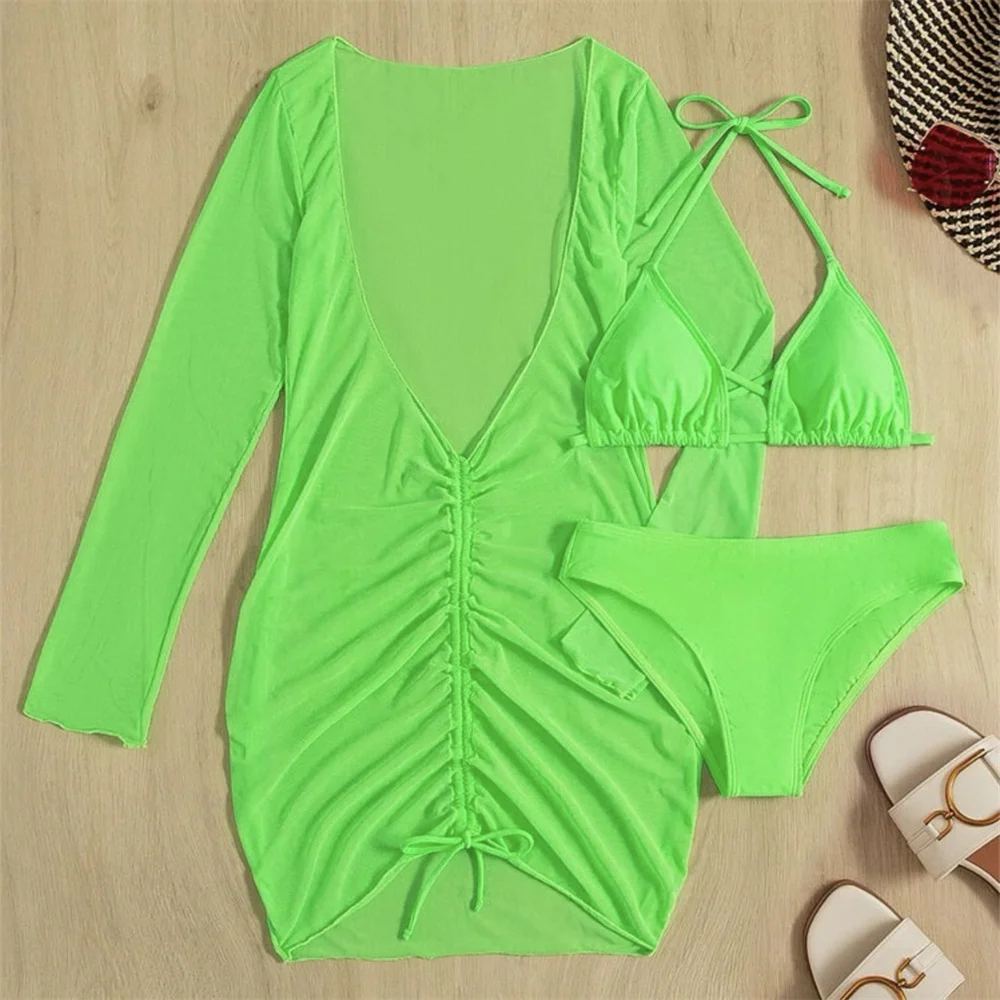 Neon Green Bikini Micro String Swimsuit Sheer Mesh Cover Up Long Sleeve Brazil Beach Outfit Women Vacation Swimwear Bathing Suit
Neon Green Bikini Micro String Swimsuit Sheer Mesh Cover Up Long Sleeve Brazil Beach Outfit Women Vacation Swimwear Bathing Suit