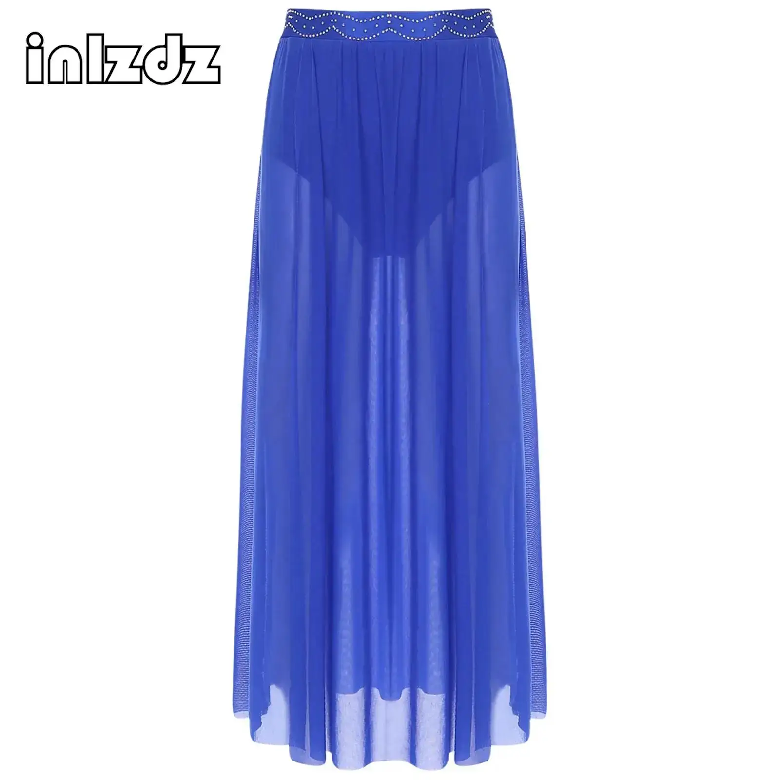 Womens Lyrical Belly Dance Skirt Front Slit High Waist Sheer Mesh Skirt Flowy Dance Skirt for Modern Dance Figure Skating Shows
Womens Lyrical Belly Dance Skirt Front Slit High Waist Sheer Mesh Skirt Flowy Dance Skirt for Modern Dance Figure Skating Shows
