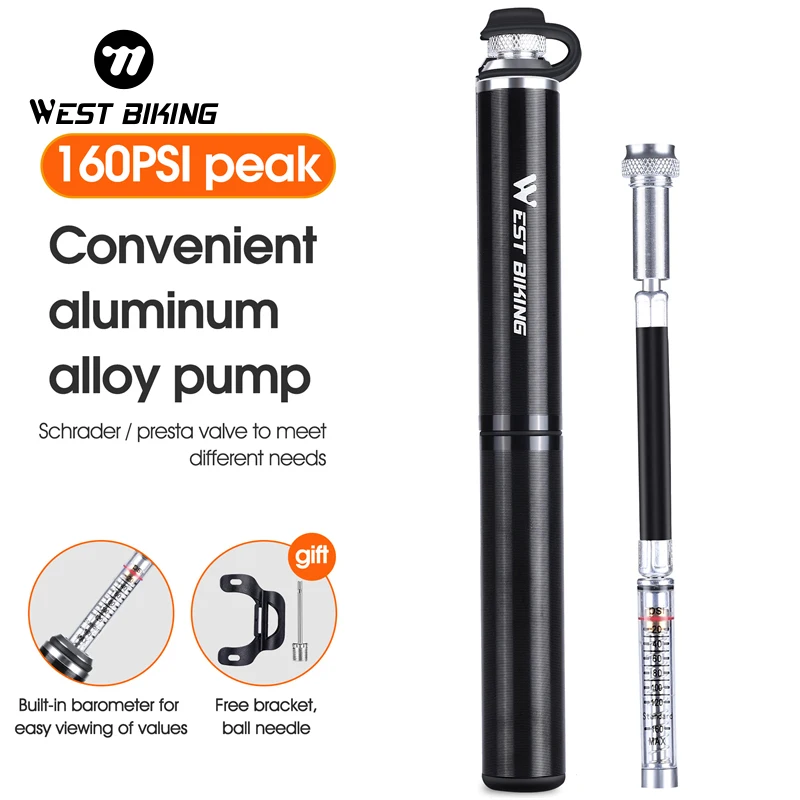 WEST BIKING Mini Aluminum Alloy Bicycle Pump 160PSI High Pressure Portable With Hidden Gauge For Road MTB Schrader Presta Valve
WEST BIKING Mini Aluminum Alloy Bicycle Pump 160PSI High Pressure Portable With Hidden Gauge For Road MTB Schrader Presta Valve