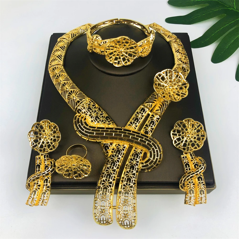 Nigeria Gold Plated Jewelry Set For Women Bold Design Necklace Drop Earrings Bracelet And Ring High Quality
Nigeria Gold Plated Jewelry Set For Women Bold Design Necklace Drop Earrings Bracelet And Ring High Quality