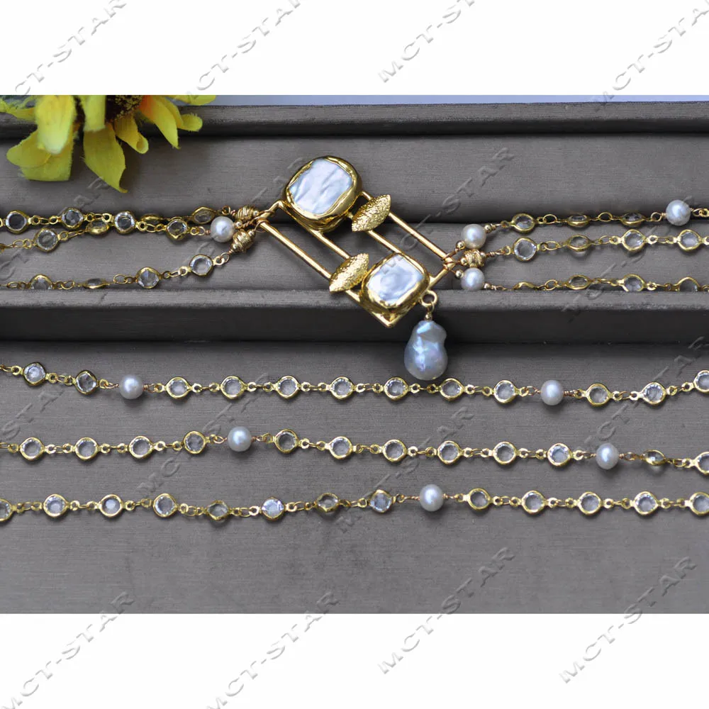MTC·STAR 3Row 30'' White Baroque Keshi Reborn Round Pearl Clean CZ Chain Necklace Pendant (Z14157)
MTC·STAR 3Row 30'' White Baroque Keshi Reborn Round Pearl Clean CZ Chain Necklace Pendant (Z14157)
