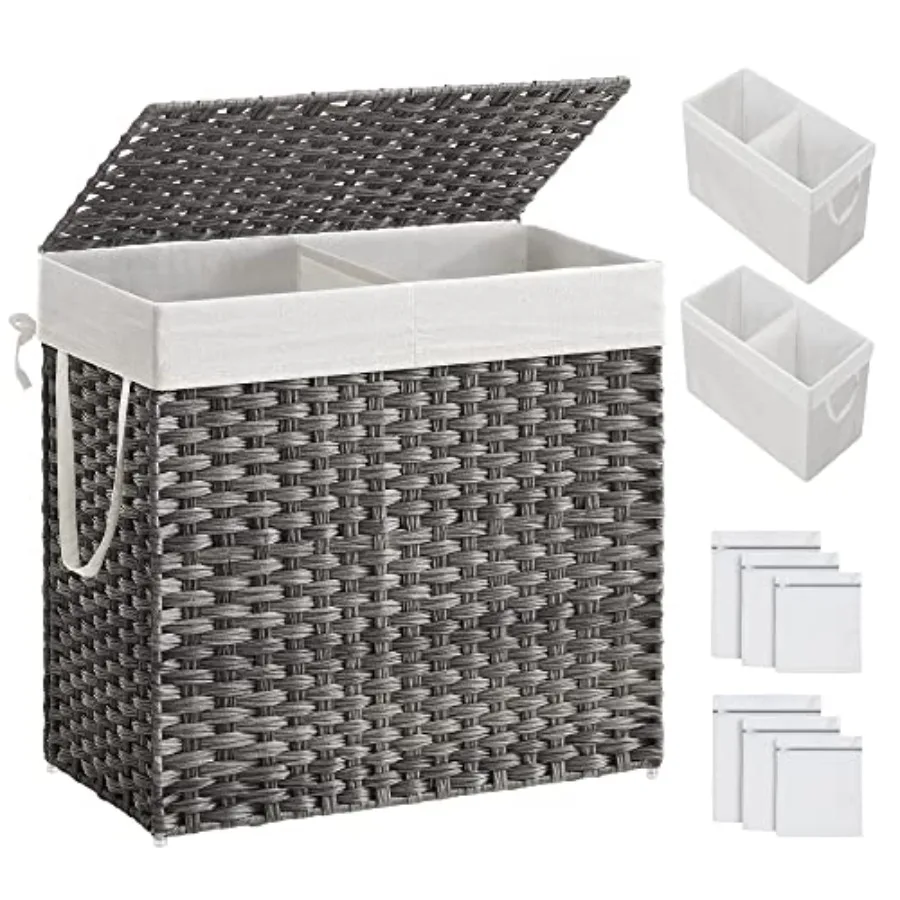 Cothes Hamper with id 2 Removabe iner Bags 6 Mesh Bags Wicker Double Laundry Basket for Bathroom 13 x 26 x 23.6 Inch ULCB253G01
Cothes Hamper with id 2 Removabe iner Bags 6 Mesh Bags Wicker Double Laundry Basket for Bathroom 13 x 26 x 23.6 Inch ULCB253G01