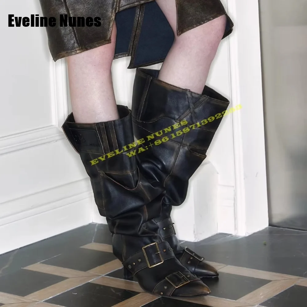 Rivet Belt Buckle Retro Western Cowboy Boots Pointed Toe Low Heel Pleated Pull On Women Slouch Boots Spicy Girl 2024 Autumn New
Rivet Belt Buckle Retro Western Cowboy Boots Pointed Toe Low Heel Pleated Pull On Women Slouch Boots Spicy Girl 2024 Autumn New