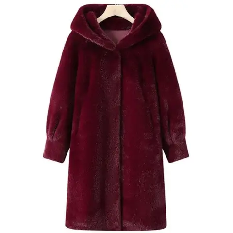 Faux Fur Copy Mink Hooded Lengthened Thickened Fur Integrated Coat Women Ankela Red New Year's Fur Coat Women's New Women