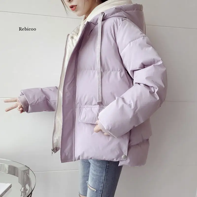 Women's Down Cotton Jacket Casual Loose Thick Warm Hooded Parkas Woman Solid Color Short Padded Cotton Coat
Women's Down Cotton Jacket Casual Loose Thick Warm Hooded Parkas Woman Solid Color Short Padded Cotton Coat