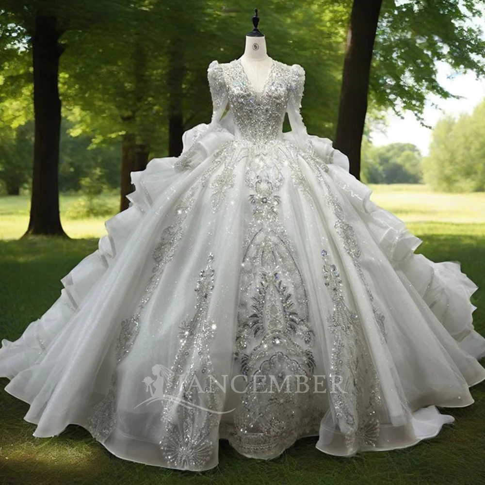 Jancember 2025 Wedding Dresses V-neck Beading For Bridal Ball Gowns Long Sleeve Elegant Fashion Party vestidos novias boda XS077
Jancember 2025 Wedding Dresses V-neck Beading For Bridal Ball Gowns Long Sleeve Elegant Fashion Party vestidos novias boda XS077