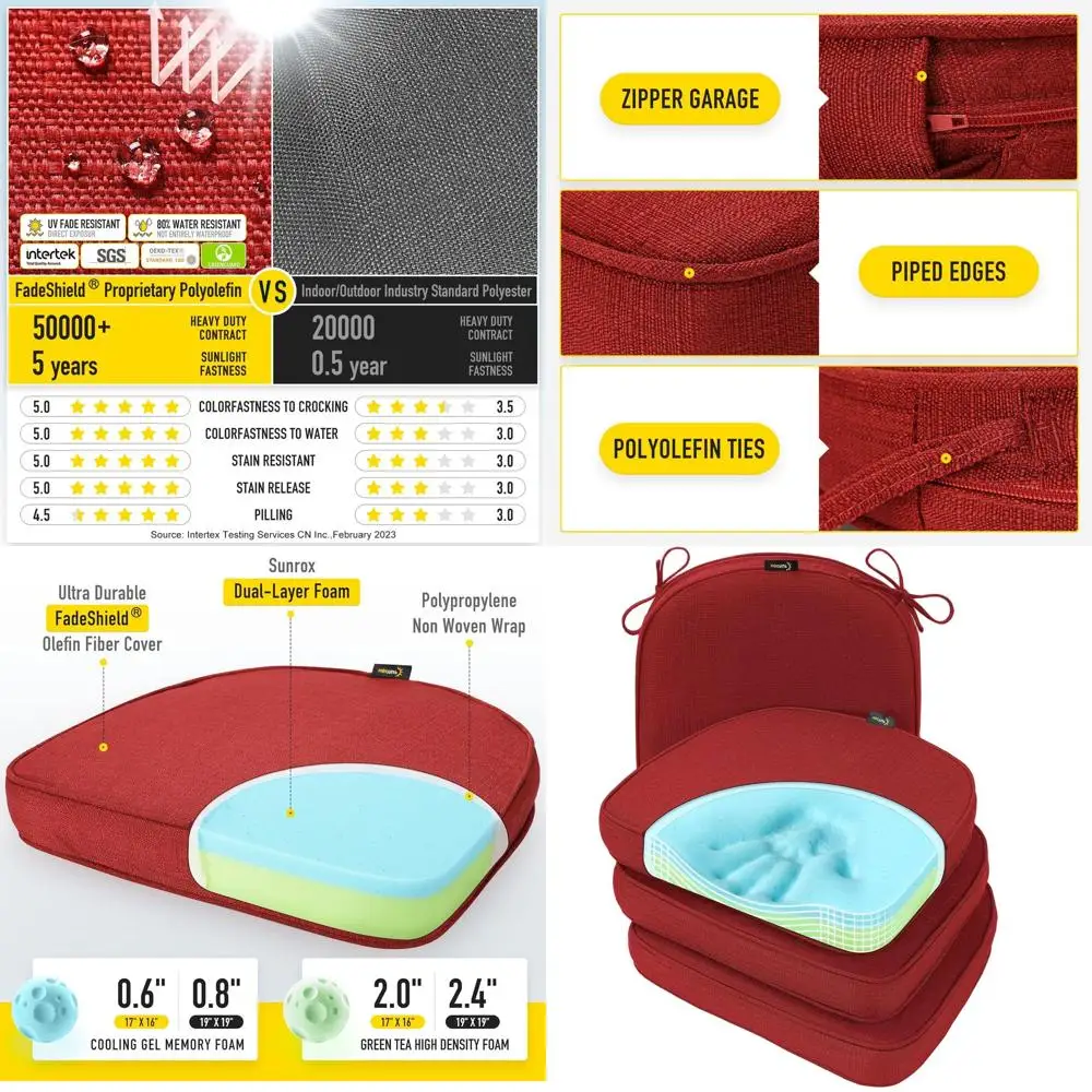 Подушки для сидений из пены с эффектом памяти, FadeShield, устойчивые к воде и пятнам, двусторонние с завязками, 17x16, набор из 4 шт., бордовый
Подушки для сидений из пены с эффектом памяти, FadeShield, устойчивые к воде и пятнам, двусторонние с завязками, 17x16, набор из 4 шт., бордовый