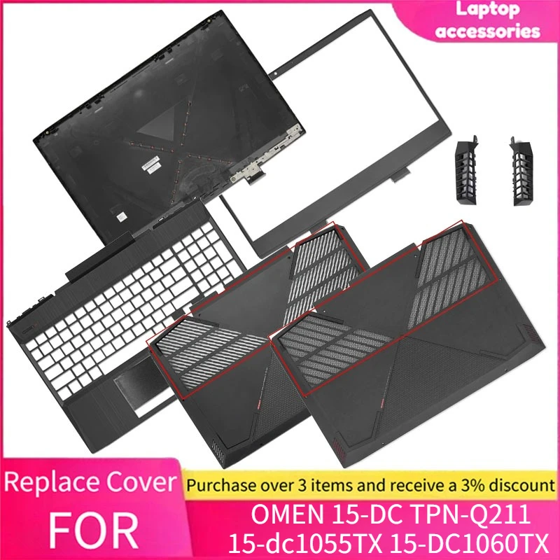 For HP OMEN 15-DC TPN-Q211 15-dc1055TX 15-DC1060TX Black LCD Back Cover Air Outlet Palmrest Bottom Case Front Bezel
For HP OMEN 15-DC TPN-Q211 15-dc1055TX 15-DC1060TX Black LCD Back Cover Air Outlet Palmrest Bottom Case Front Bezel