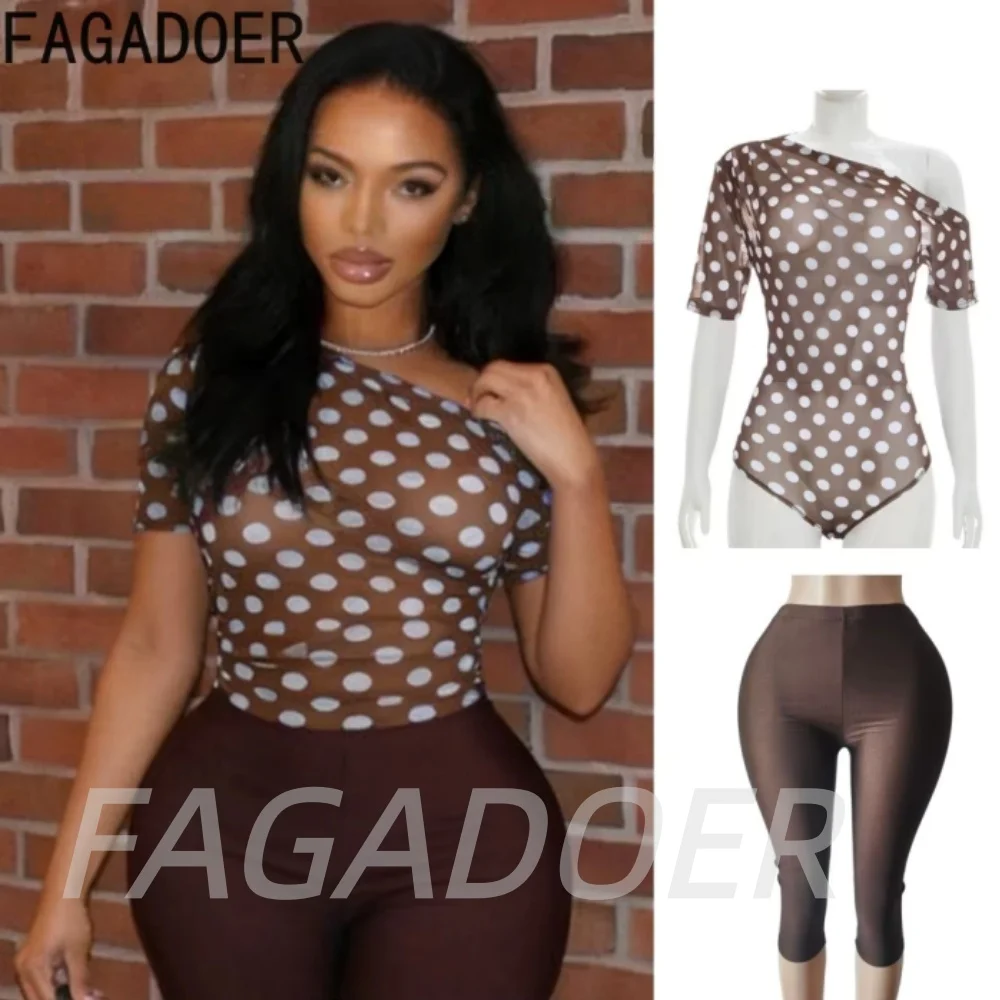 FAGADOER Polka Dot Mesh Two Piece Sets One Off Shoulder See Through Bodysuits Tops and Bodycon Shorts Outfits Streetwear Suits
FAGADOER Polka Dot Mesh Two Piece Sets One Off Shoulder See Through Bodysuits Tops and Bodycon Shorts Outfits Streetwear Suits