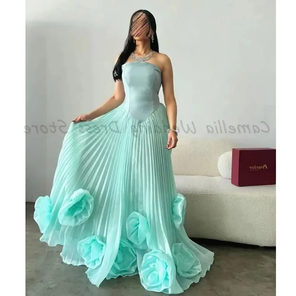 Mint Green Strapless Evening Gown with Satin Corset Bodice Pleated Chiffon Skirt & 3D Floral Applique Formal Maxi Dress
Mint Green Strapless Evening Gown with Satin Corset Bodice Pleated Chiffon Skirt & 3D Floral Applique Formal Maxi Dress