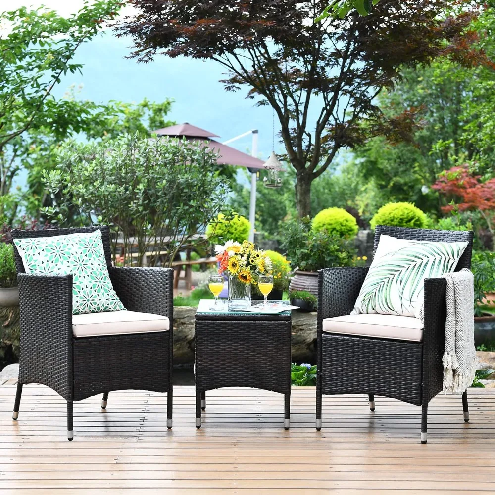 Patio Furniture Set 3 Piece,Outdoor Wicker Rattan Conversation Set with Coffee Table,Chairs&Thick Cushions,Garden Furniture Sets
Patio Furniture Set 3 Piece,Outdoor Wicker Rattan Conversation Set with Coffee Table,Chairs&Thick Cushions,Garden Furniture Sets
