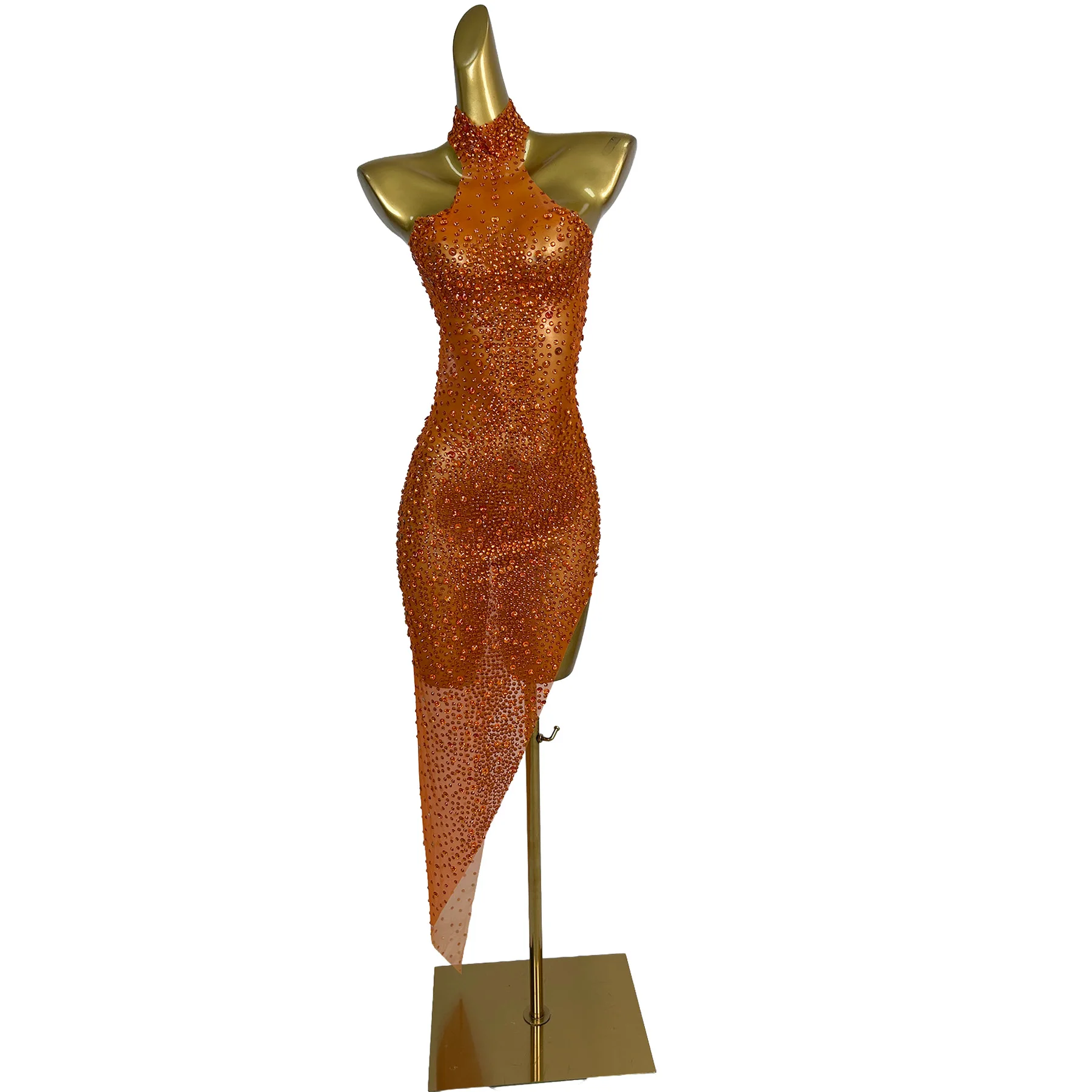 Jianbian Womens Orange Rhinestone Embellished Halter Neck Sheer Mesh Asymmetrical Hem Bodycon Mini Dress for Party Stage
Jianbian Womens Orange Rhinestone Embellished Halter Neck Sheer Mesh Asymmetrical Hem Bodycon Mini Dress for Party Stage