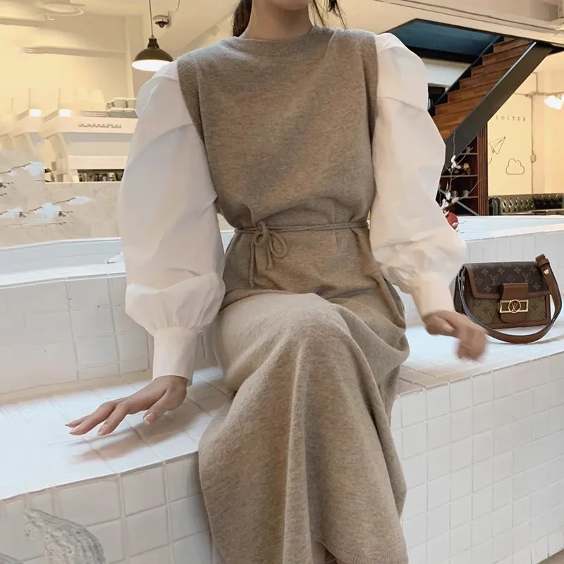 New Fall Fashion Chic Long Loose Dress Fake 2 Pieces Patchwork O Neck Fashion Long Sleeve Dresses Tie Waist Knitted Midi Dress
New Fall Fashion Chic Long Loose Dress Fake 2 Pieces Patchwork O Neck Fashion Long Sleeve Dresses Tie Waist Knitted Midi Dress