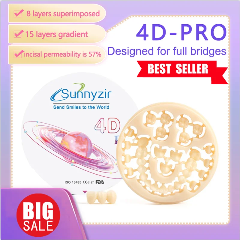 Sunnyzir 4D Pro A2 98mm multilayer dental zirconia blocks for dental lab High Strength Zirconia Block
Sunnyzir 4D Pro A2 98mm multilayer dental zirconia blocks for dental lab High Strength Zirconia Block
