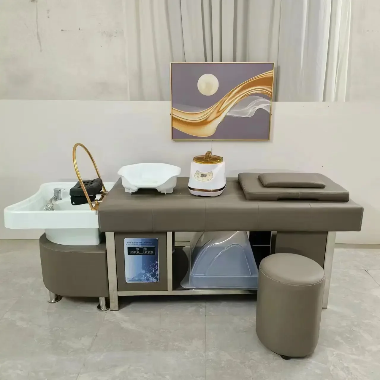 Multifunctional shampoo bed hair salon washing chair shampoo bed with water circulation and steamer
Multifunctional shampoo bed hair salon washing chair shampoo bed with water circulation and steamer