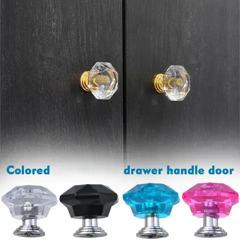 1PC Acrylic Crystal Diamond Furniture Knobs 26mm Colorful Kitchen Cabinet Handles Black Drawer Knobs Door Pull Furniture Hardwar