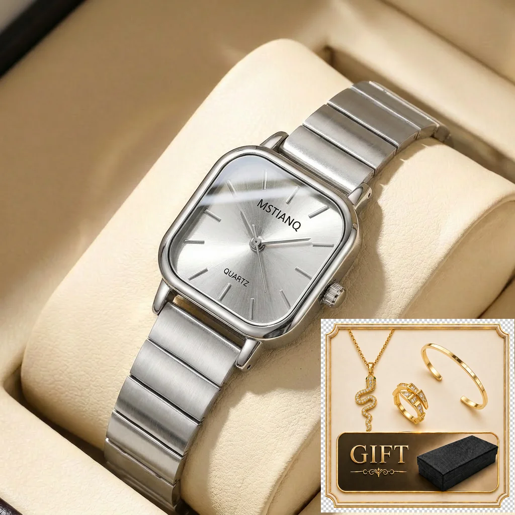 4pcs gift box set Women's white dial alloy strap fashion rectangular bracelet details Quartz Watch Gift Box Set for party
4pcs gift box set Women's white dial alloy strap fashion rectangular bracelet details Quartz Watch Gift Box Set for party