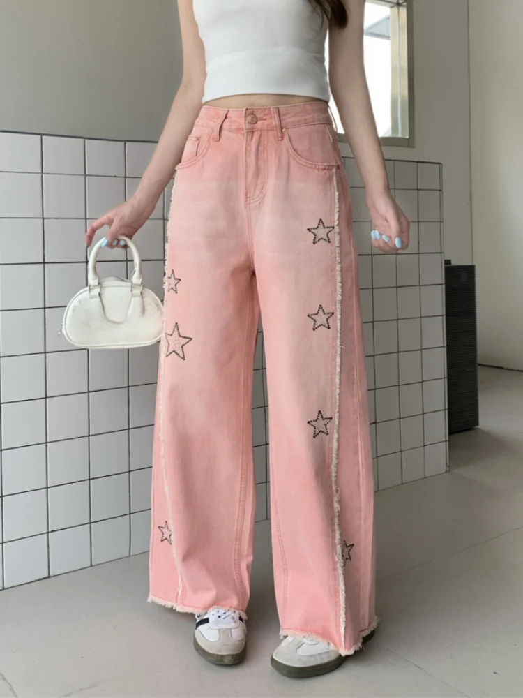 2026 Trend Y2K Style Star Embroidery Pink Baggy Women's Stacked Jeans Pants For Woman Clothing Straight Casual Denim Trousers
2026 Trend Y2K Style Star Embroidery Pink Baggy Women's Stacked Jeans Pants For Woman Clothing Straight Casual Denim Trousers