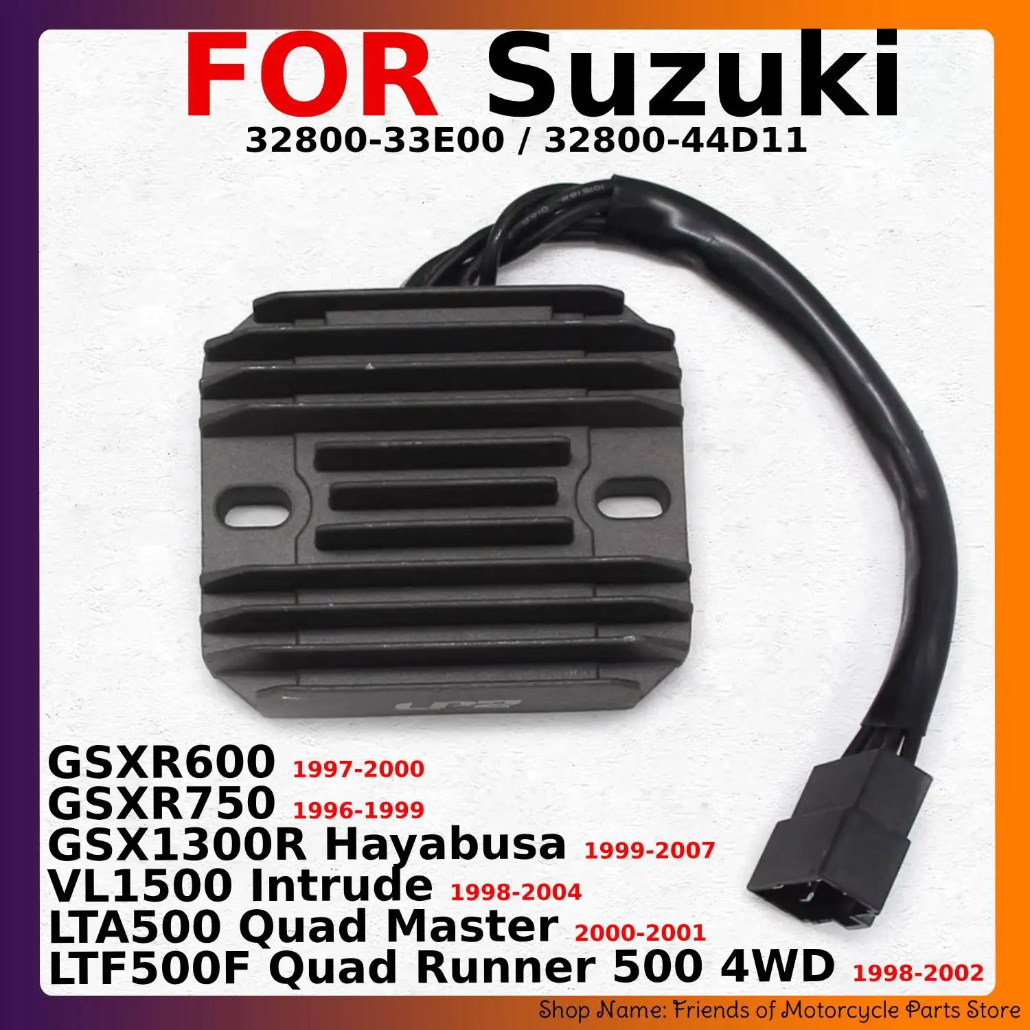 Voltage Regulator Rectifier For Suzuki GSXR600 GSXR750 GSX1300R Hayabusa VL1500 Intrude LTF500F Quad Runner 500 4WD 32800-33E00
Voltage Regulator Rectifier For Suzuki GSXR600 GSXR750 GSX1300R Hayabusa VL1500 Intrude LTF500F Quad Runner 500 4WD 32800-33E00