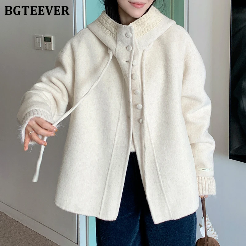 BGTEEVER Casual Long Sleeve Single-breasted Ladies Knitted Hooded Patchwork Woolen Coats Elegant Loose Pockets Female Jackets
BGTEEVER Casual Long Sleeve Single-breasted Ladies Knitted Hooded Patchwork Woolen Coats Elegant Loose Pockets Female Jackets