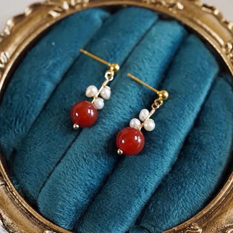 Minar New Chic Genuine Freshwater Pearl Red Agate Natural Stone Strand Hanging Dangle Earrings for Women Real Gold Plated Copper
Minar New Chic Genuine Freshwater Pearl Red Agate Natural Stone Strand Hanging Dangle Earrings for Women Real Gold Plated Copper