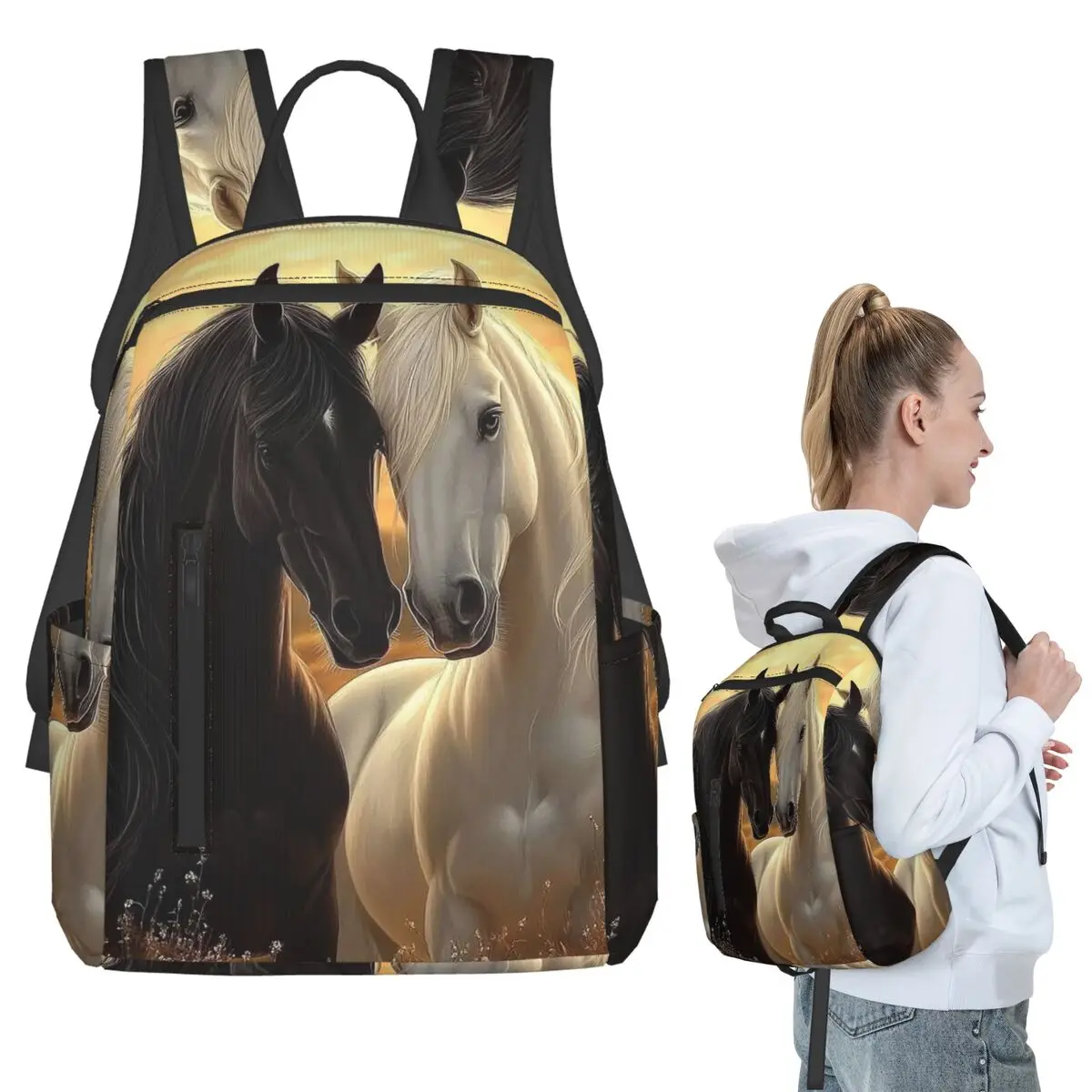 White Horse And Dark Horse Backpack Student BookBag Kids School Bag Laptop Shoulder Bags Men Women
White Horse And Dark Horse Backpack Student BookBag Kids School Bag Laptop Shoulder Bags Men Women