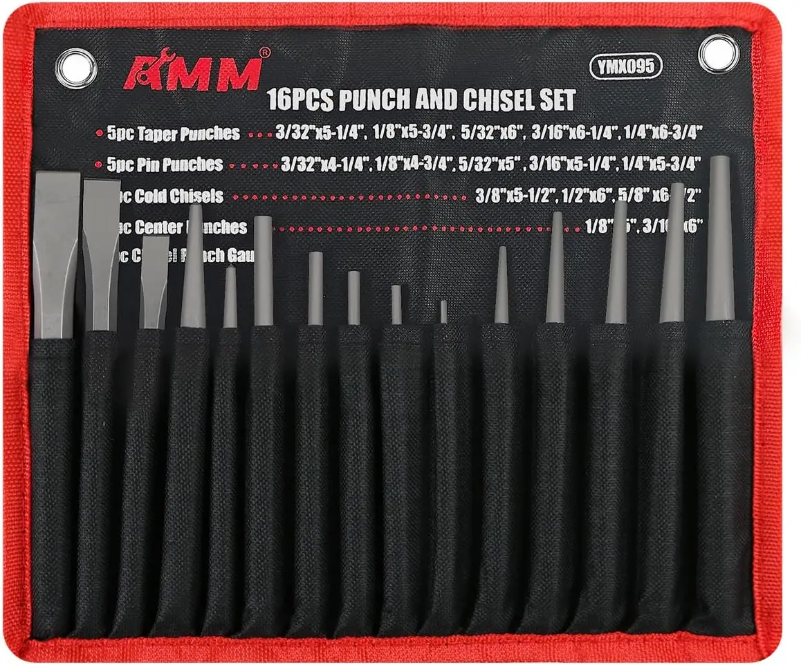 16PCS Punch and Chisel Set, Taper Punch, Cold Chisels, Pin Punch, Center Punch, Cr-V, for Wood, Metal, Auto, Grey
16PCS Punch and Chisel Set, Taper Punch, Cold Chisels, Pin Punch, Center Punch, Cr-V, for Wood, Metal, Auto, Grey