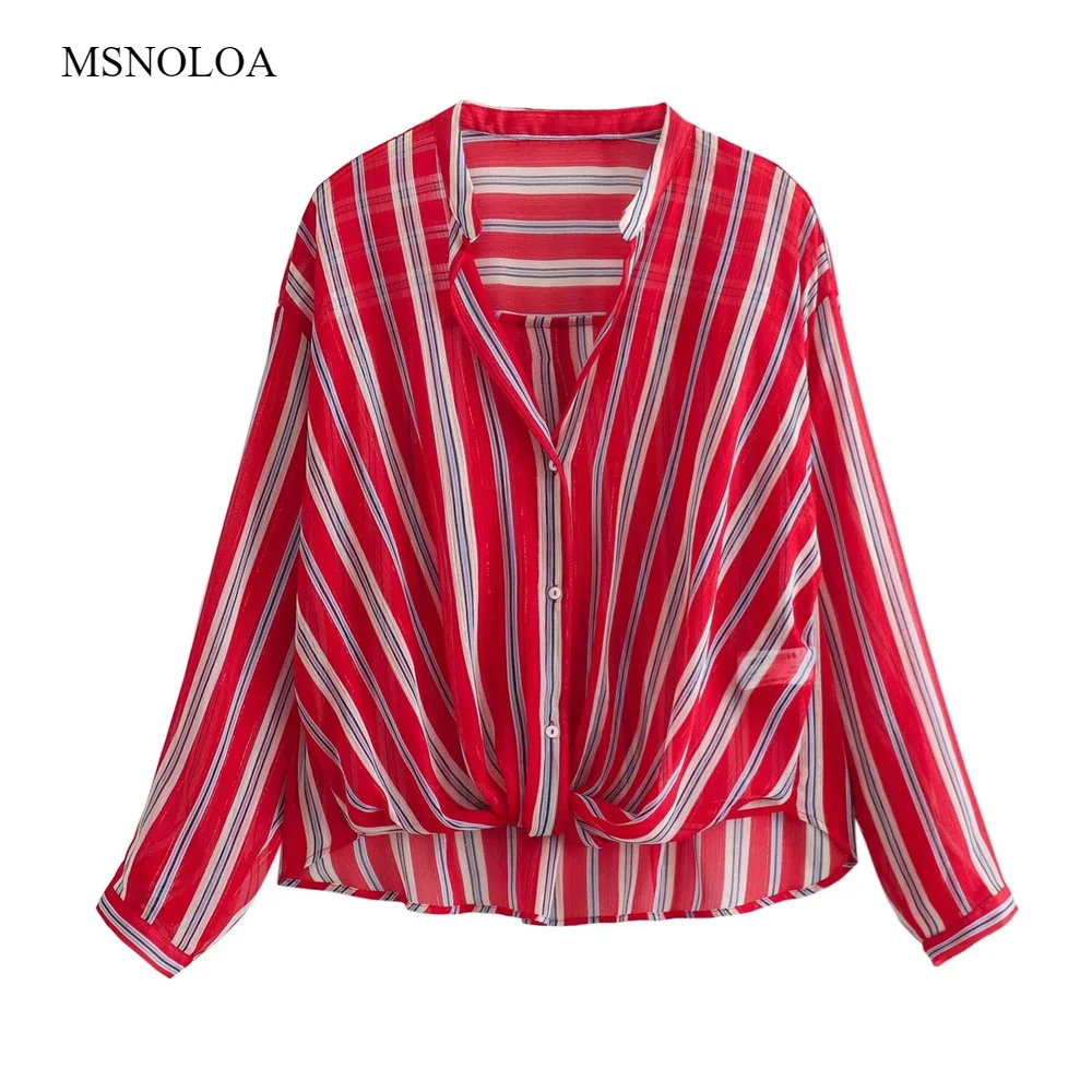 2024 Summer New Product Women's Fashion Casual Long sleeved Printed Knot Striped Semi transparent Shirt
2024 Summer New Product Women's Fashion Casual Long sleeved Printed Knot Striped Semi transparent Shirt