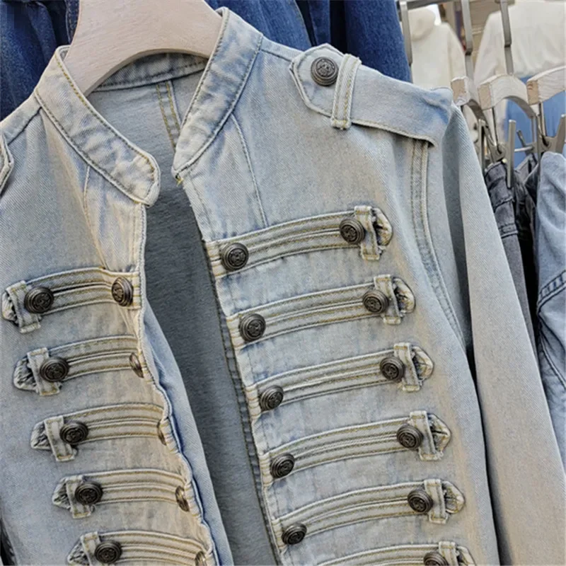 Vintage Stand Collar Denim Jacket Spring Women 3 Color Long Sleeve Double-breasted Slim Short Jeans Jacket Coat Female Outerwear
Vintage Stand Collar Denim Jacket Spring Women 3 Color Long Sleeve Double-breasted Slim Short Jeans Jacket Coat Female Outerwear